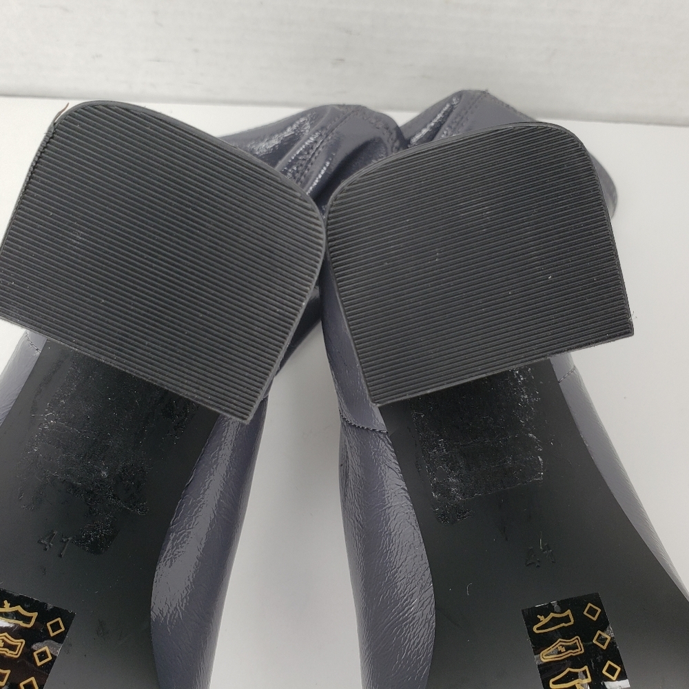 Topshop Faux Patent Leather Gray Pull on Booties Glam Boho Festive Sz 10.5 FLAW - Picture 7 of 11